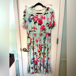 Women's 1X Bellamie Teal Floral Dress